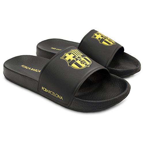 FC Barcelona Men Pool Slide Sandal - Water-Resistant Slippers for Beach & Shower,Black/Neon,Large (11/12)