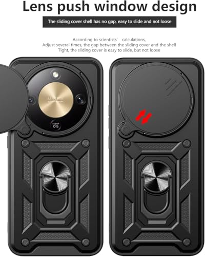 Image of Casodon Heavy Duty Back Case Cover for Honor X9A 5G, Shockproof Honor X9A Back Cover, Ring Case with Kickstand and Camera Protection Shutter - Black