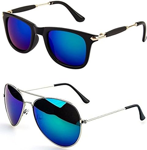 Younky Unisex Adult Rectangular Sunglasses Blue Frame, Blue Lens (Medium) - Pack of 2