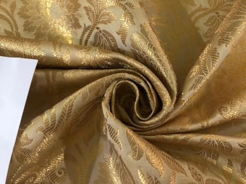 Soie brocart or à motif floral jacquard idéal pour robe de mariée et vestes