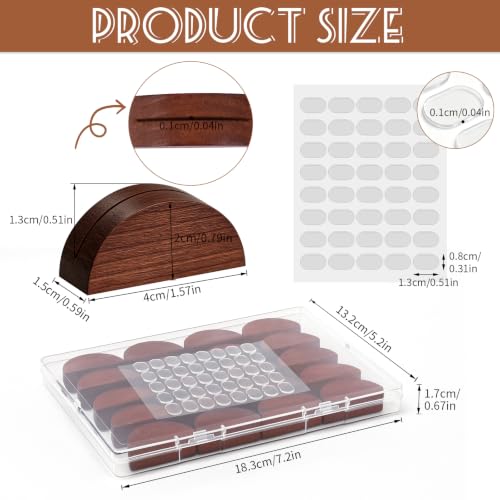 Image of 24Pcs Brown Wood Table Number Stands, Wood Place Card Holders Include Traceless Adhesive Stickers, Semicircular Design Place Card Holders for Wedding, Ceremony, Birthday, Party, Events