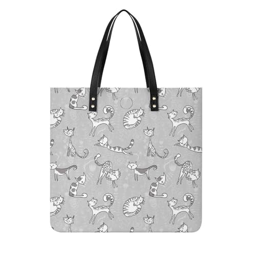 Sac à main chats gris pour femmes : grand tote bag de voyage et bandoulière 39x39cm