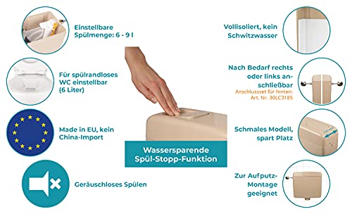Calmwaters® Spülkasten Beige mit Spül-Stopp-Funktion, 6-9 Liter Spülmenge, Aufputzspülkasten WC schmal, flacher Spülkasten Elements, Aufputz-Montage, Start-Stopp-Taste, Beige-Bahamabeige, 29HB2716 – Bild 3