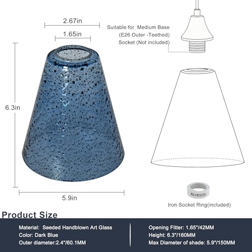 Image of Viinew Blue Seeded Glass Pendant Lamp Shade Mini Glass Light Cover