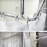 Shower Curtain Rail/Rod, 4 way use, L or U Shape With Ceiling Mount and Semi-Open Rings (Chrome)