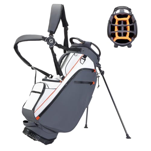 Winsology Pure Series PU Leather Golf Stand Bag, Grey/White/Orange