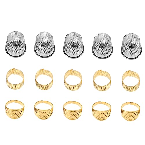 Uonlytech 15pcs Embroidery Thimble Set Hand Quilting Thumb Protectors Metal Sewing Protectors DIY Quilting Tool