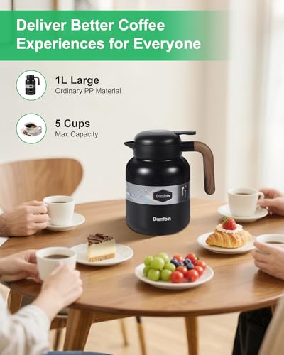 Image of 46 Oz Thermal Coffee Carafe, Stainless Steel Insulated Vacuum Coffee Carafes For Keeping Hot, 1.3 Liter Beverage Dispenser (Matte Black)