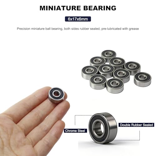 Image of 10 PCS 606-RS Double Shielded Ball Bearings 6x17x6 mm, High Speed Chrome Steel, Pre-Lubricated for Smooth RPM Performance