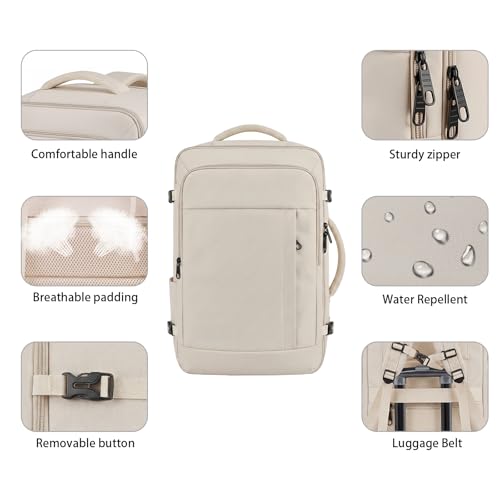 Image of Gieury Carry On Backpack, Extra Large 55L Laptop Backpack for Men Women, Expandable Travel Backpack For Airplanes, Travel Essentials Luggage Suitcase Daypack Travel Gift Weekender Bag, Beige