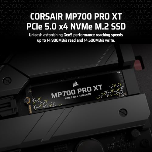 Image of Corsair MP700 PRO XT 4TB PCIe 5.0 NVMe M.2 SSD - Up to 14,900 MB /s, Gen5 Speed, DirectStorage Ready for Gaming PCs - Black