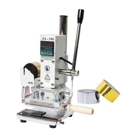 ZONEPACK ZS-100 Digital Embossing Machine with Stamping Letter Hot Foil Stamping Machine Manual Tipper Stamper Heat Press Machine for PVC Leather Pu and Paper Stamping with Paper Holder(Only Machine) Cover