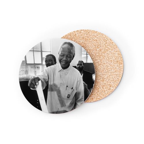 sous Verre Ronds Base Liège- Nelson Mandela Premier Vote Militant Droits Humains Afrique du Sud - 1 unité (95 x 95 mm)