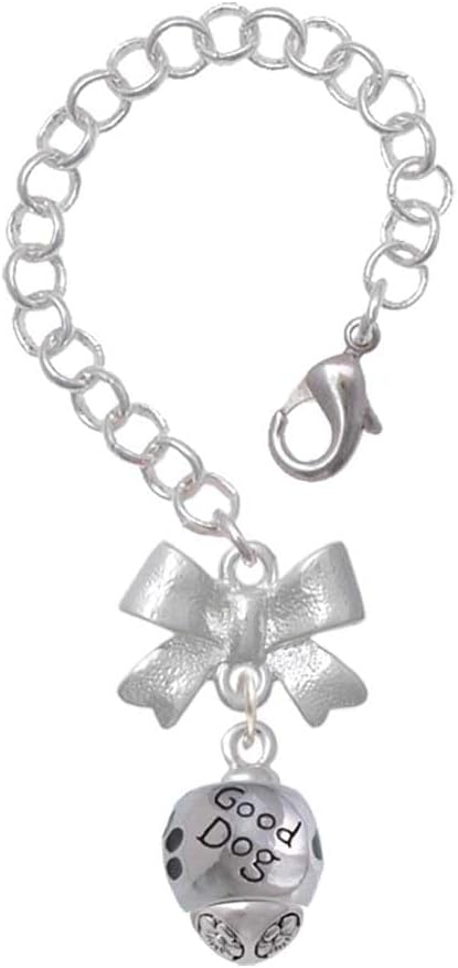 Delight Jewelry Silvertone Good Pet with Black Paw Spinners - Silvertone Bow Charm Accessory for Tumblers and Thermal Cups