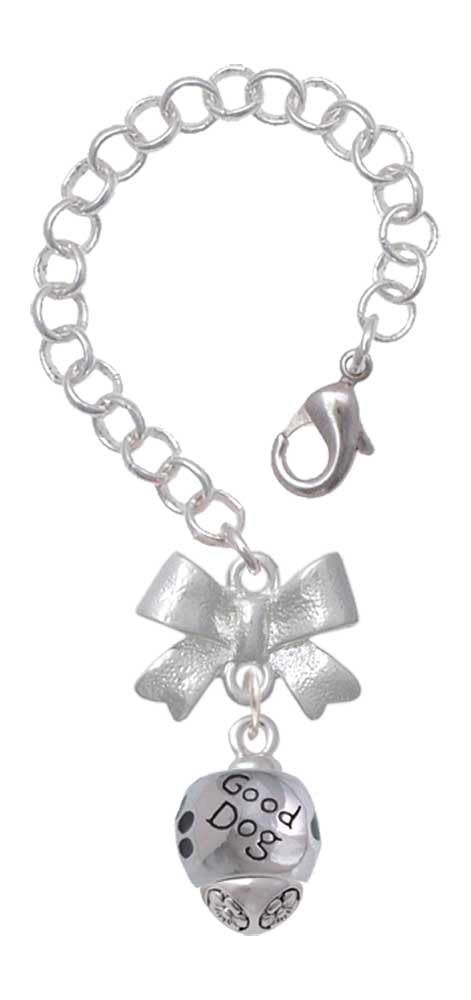 Delight Jewelry Silvertone Good Dog with Black Paw Spinners - Silvertone Bow Charm Accessory for Tumblers and Thermal Cups