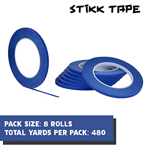 Image of STIKK Painters Tape - 8pk Blue Painter Tape - 1 /4 inch x 60 Yards - Paint Tape for Painting, Edges, Trim, Ceilings - Masking Tape for DIY Paint Projects - Residue-Free Painting Tape