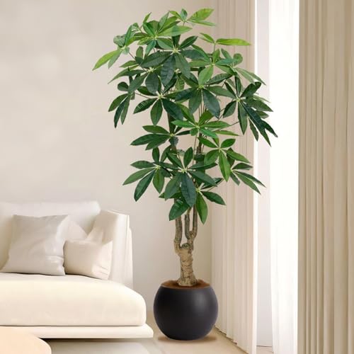 人工観葉植物 大型、フェイクグリーン 70-240cm、フェイク植物おしゃれ 装飾、造花 インテリ ア、鉢植え 葉、パキ ラ 多幸の 木、ヤシの木、モンステラ、オフィス、室内 装飾、鉢植え 植木、シンプ ル、ギフ ト、新築祝い (パキラ, 120x13x1
