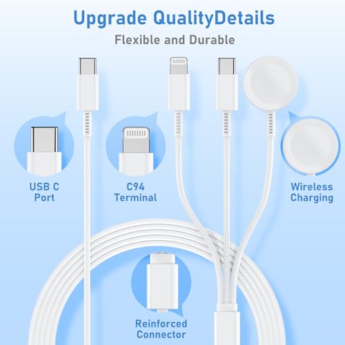 Image of for Apple Watch Charger Fast Charging,3 in 1 Multi Charger Cable 3.3FT USB C Cable,iWatch Charger Cord for iWatch Ultra3 /2 /1 /SE 3 /2 Series 11 /10 /9 /8 /7 /6 /5 /4,for iPhone17 15 16 Pro Max /14 /13 /12