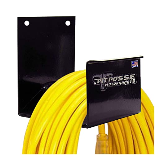 Pit Posse 463BK Cord Hose Hanger Organizer for Enclosed Race Trailer Garage Shop - Made in USA - Aluminum Wall Holder Hook Storage Shelf 4.5 x 5 x 5-5 Year Warranty (Black)