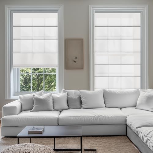 Sulugood No Drill Roman Shades for Windows No Tools Roman Shades,UV Protection,Privacy,Thermal Insulation Roman Blinds,Easy to Install,Blocking Roman Blinds for Home 70?Blackout-Off White Custom Size