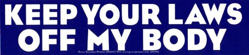 Keep Your Laws Off My Body Pro-Choice Reproductive Rights Bumper Sticker/Decal (10.75" X 2.5")