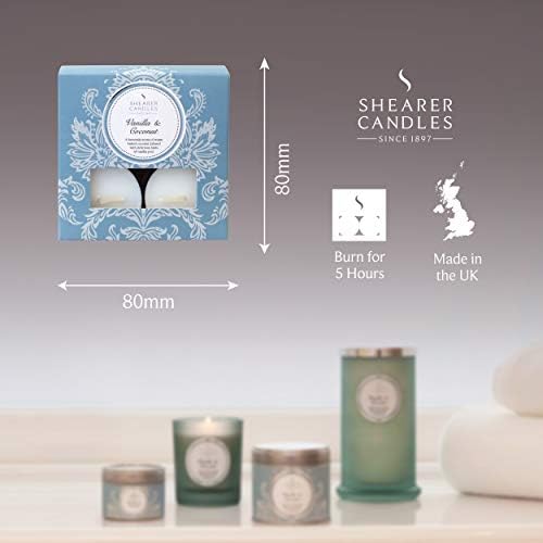 Shearer Candles Vanilla and Coconut (Pack of 8) Scented Tealights - White
