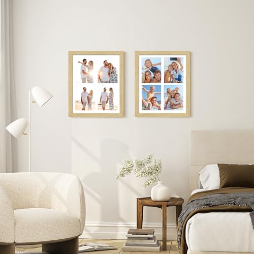 Image of DUENPY 12x16 Collage Picture Frame, Made of Natural Solid Wooden Picture Frames, Displays Four 5x7 Picture Collage, or 12x16 (Without Mat) Wall Decor, Wall Hanging, Solid Color.