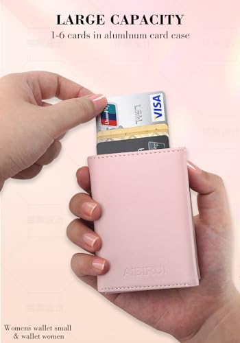 Pop Up Wallet Women - Slim Wallet with ID Window,RFID Blocking,Money Clip Minimalist Leather Slots Credit Card Holder Trifold Business Card Case and Coin Purse(Pink Wallet for women Gift4
