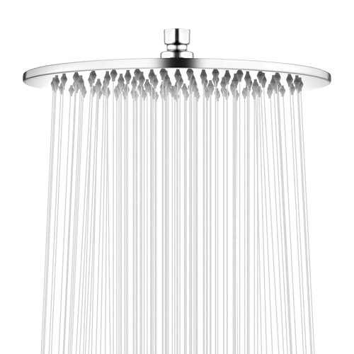 Round Rainfall Shower Head 9.8-Inch Large Overhead Fixed Rain Showerhead Full Body Coverage Stainless Steel Shower Head with Adjustable Swivel Ball Joint | G1/2 Universal Fitting | Polished Chrome