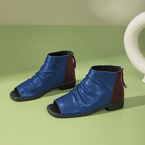 FSJ Women Peep Open Toe Boots Slouchy Low Block Heel Ankle Booties Flats Sandal Ruched Cutout Zipper Comfort Pump Shoes Size 4-15 US2