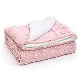 Tache Dusty Rose Blush Pink Throw Super Soft Warm Faux Fur with Ivory Sherpa Back Blanket - 50x60