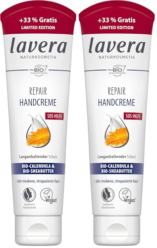 lavera Repair Handcreme - 33% mehr Inhalt - SOS Creme für Hände - lindert Spannungsgefühle - langanhaltender Schutz - vegan - Naturkosmetik - 100 ml (Packung mit 2)