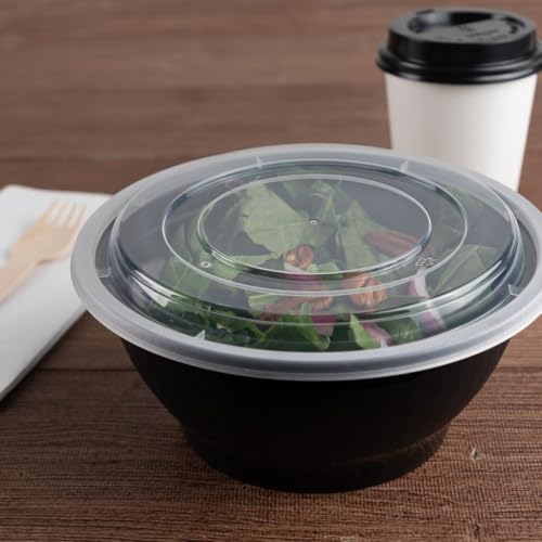 Black Bowls with Lids - 38oz, Plastic - Case Pack of 48 - For Soup, Salad & Meal Prep by Bluesky Trading - Image 3
