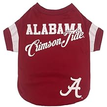 NCAA Alabama Crimson Tide T-Shirt for Dogs & Cats, Small. Football/Basketball Dog Shirt for College NCAA Team Fans. New & Updated Fashionable Stripe Design, Durable & Cute Sports PET TEE Shirt Outfit