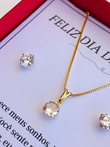 Presente dia das mães conjuto brinco + colar ponto de luz banhado a Ouro