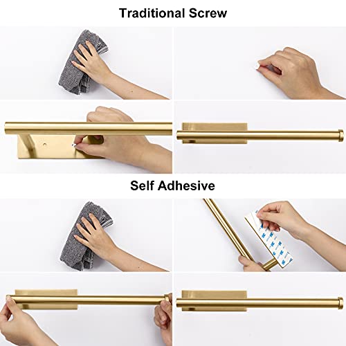 Jeasor Paper Towel Holder Under Cabinet - Self Adhesive Or Drilling Toilet Paper Towel Rack For Kitchen Bathroom, Sus304 Stainless Steel, Wall Mounted (Gold) #TOP6