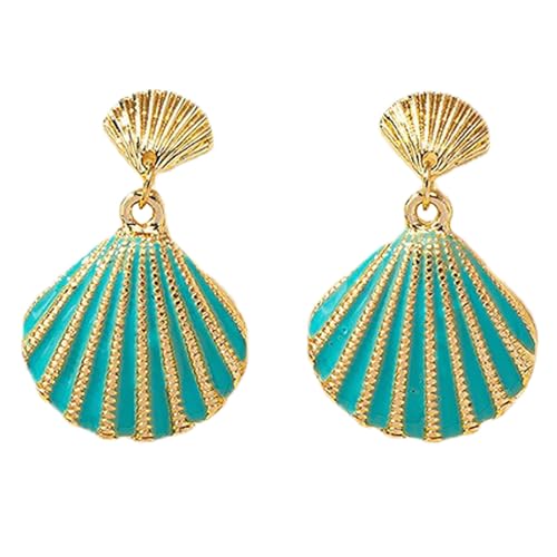 SRWRPR Seashell Gold Color Earrings Blue Mermaid Earrings Beach Summer Chic Boho Style Sterling Silver Dangle Earring for Women Jewelry Gift