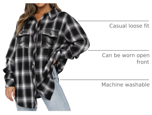 Image of Lacozy Womens Buffalo Plaid Flannel Shirt Long Sleeve Collar Button Down Blouses Tops