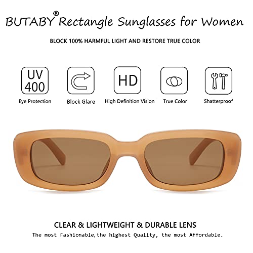 Image of BUTABY Rectangle Sunglasses for Women Retro Driving Glasses 90's Vintage Fashion Narrow Square Frame UV400 Protection