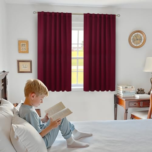 BGment Rod Pocket and Back Tab Blackout Curtains for Bedroom - Christmas Curtains Thermal Insulated Room Darkening Drapes for Living Room, 2 Window Curtain Panels (52 x 45 Inch, Burgundy Red) by BGment - Image 8