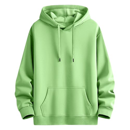 Mens Fleece Lined Hooded Sweatshirts Solid Color Long Sleeve Drawstring Hoodies Casual Loose Sweaters with Pocket