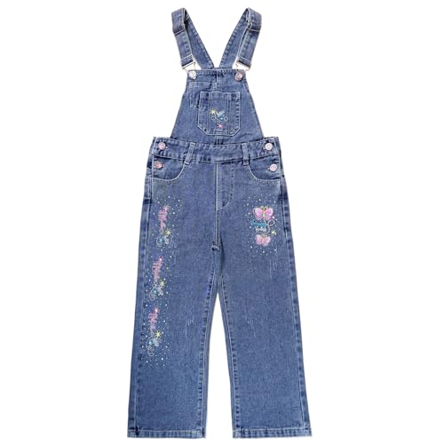 Peacolate Girls Butterfly Embroidery Denim Overalls