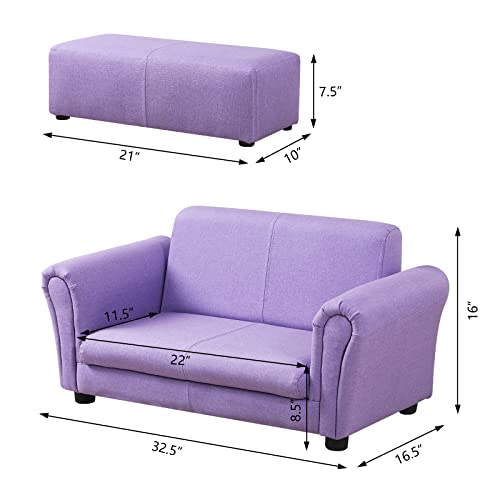 Yoonnie Room 2-Seater Kid Couch With Big Ottoman,Kid Sofa Chair With Linen Fabric,Children Sofa Couch For 0-3 Age Kid Gift,Purple #TOP6