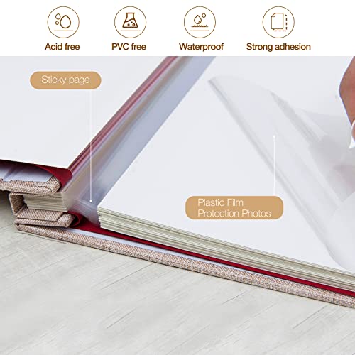 potricher Large Photo Album Self Adhesive 4x6 5x7 8x10 Pictures Linen Cover 40 Blank Pages Magnetic DIY Scrapbook Albums with A Metallic Pen (Beige)