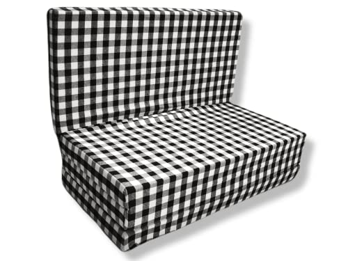 Image of Deevine Craft 4 Fold Cotton Cover 5 inch Thick Mattress Medium Hard Firm Single Size Folding Pure White Epe Foam 4 Fold Mattress For Travel,Picnic (Black And White Gingham Plaid Check (4 Fold 35X72X5 inch)
