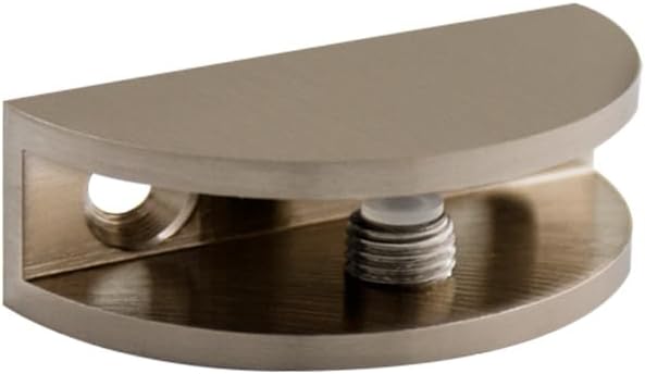 Dulles Glass Floating Shelf Brackets, Rounded Clamps Heavy Duty, Brushed Nickel, for Glass, Wood, Acrylic Wall Mounted Shelf Support. 1 Piece