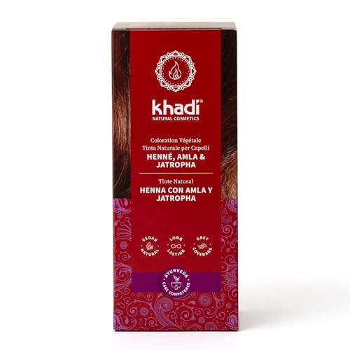 khadi HENNÉ, AMLA & JATROPHA Tinta naturale per capelli - Tinta per capelli per un rosso intenso e scuro fino a un ciliegia ricco e vibrante - 100% naturale e vegana - 100 g