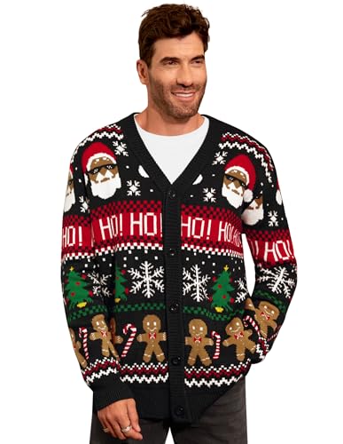 Arvilhill Men's Christmas Cardigan Merry Xmas V Neck Button Knitted Sweater (S-XXL)