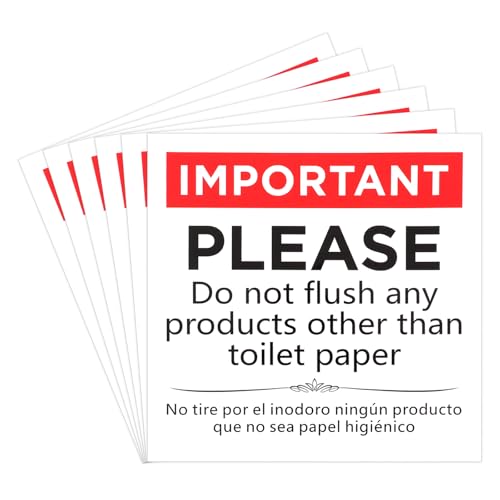 AOZUO 6Pcs Please Do Not Flush Stickers, 6x 6 Do Not Flush Any Products Other Than Toilet Paper Sign Bathroom Sign No tire por el inodoro ningún producto que no sea papel higiénico
