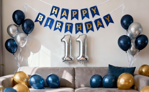 11. Geburtstag Dekoration Junge Geburtstagsdeko Jungen 11 Jahre 11. Ballon Metallic Silber Blau Gold Deko Luftballon 11. Geburtstag Party Deko Junge(11.)